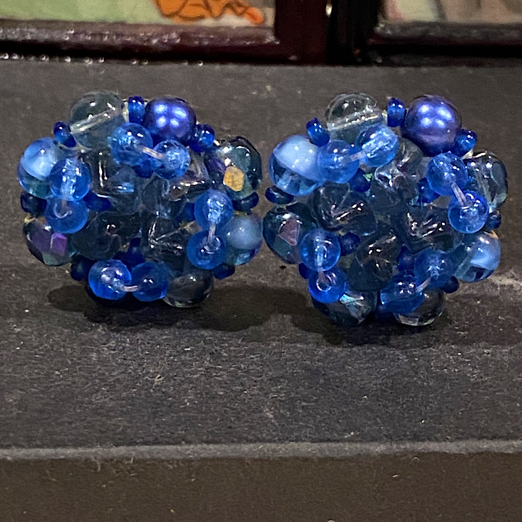 Germany Vibrant Blue Glass Beaded Earrings